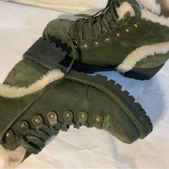 Tory Burch Boxwood Green Suede Cooper Shearling Bootie 5M - Picture 8 of 15